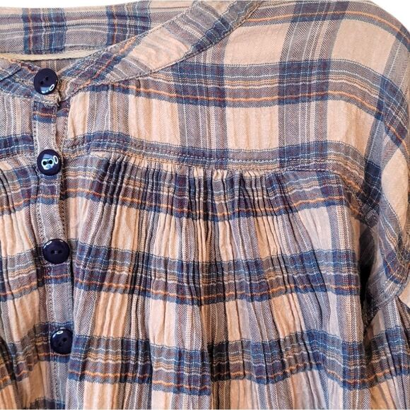 Free People Plaid Pleated Peasant Blouse - Picture 4 of 6